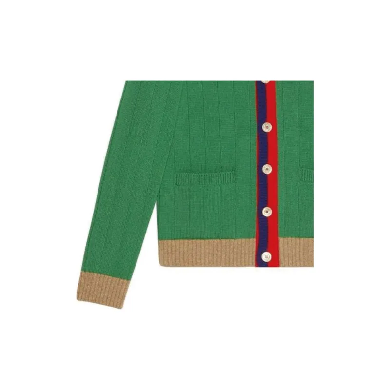 GUCCI Web stripe Wool Cardigan-5