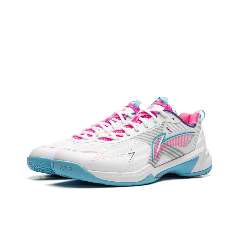 LiNing Anti-Slip Wear-Resistant Low-Top Badminton Shoes Unisex White Blue-2