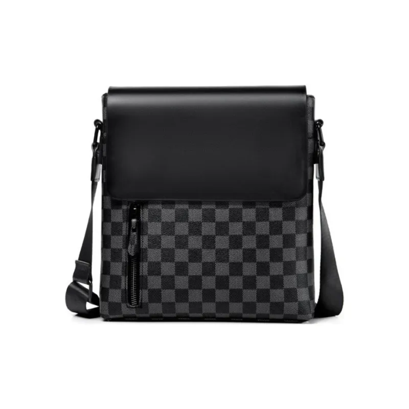 VIHUS Top Grain Cow Leather PVC Bonded Shoulder Bag Crossbody Bag Men's Black-3