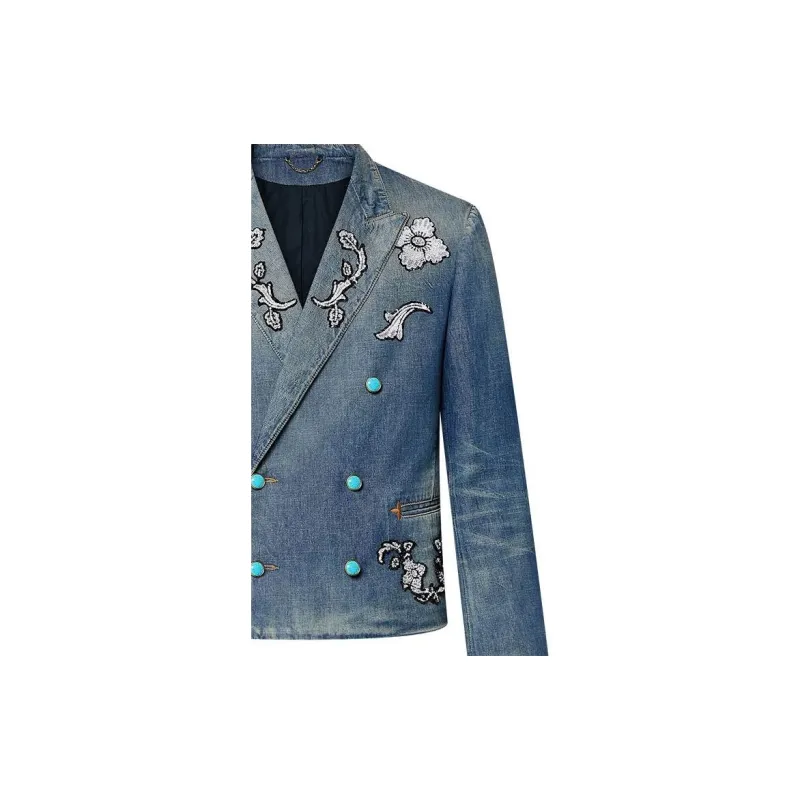LOUIS VUITTON Embroidered Double Breasted Cotton Chambray Jacket-5