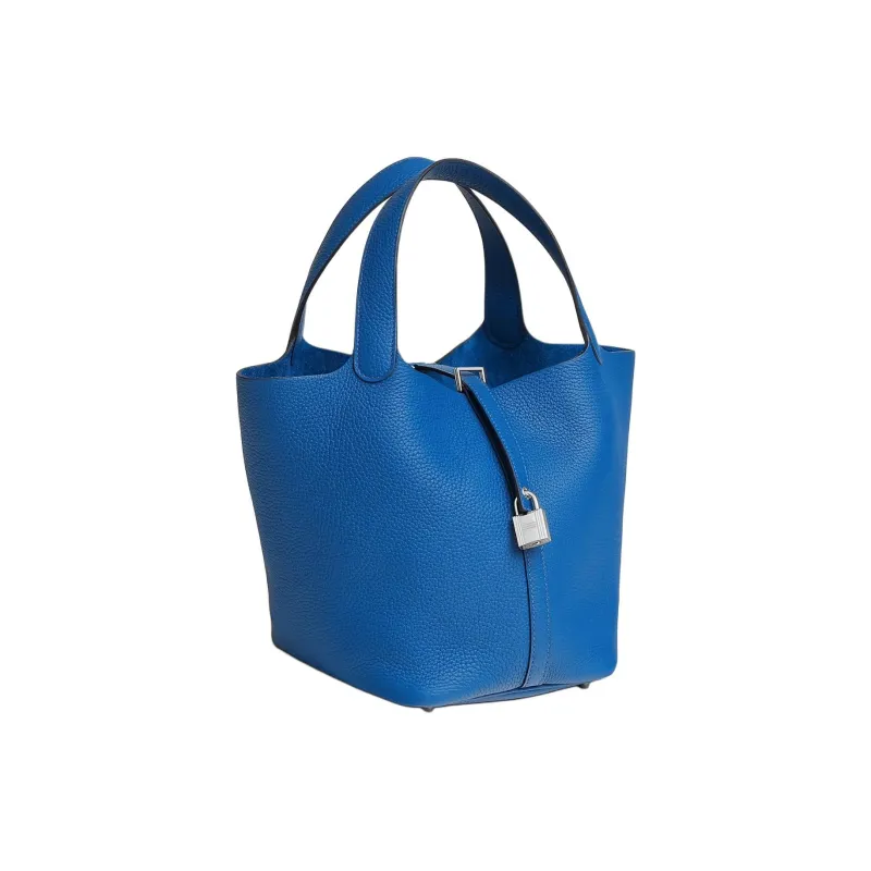 HERMES Picotin Lock Clemence Bullock Leather Basket Bag Handbag Bucket Bag 22 Women's T7 Bleu Hydra Mermaid Blue-1