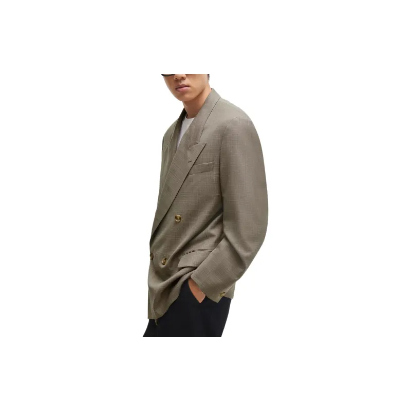 HUGO BOSS Relaxed-Fit Jacket In Checked Virgin-Wool Serge Jackets Coats Men's Gray-3