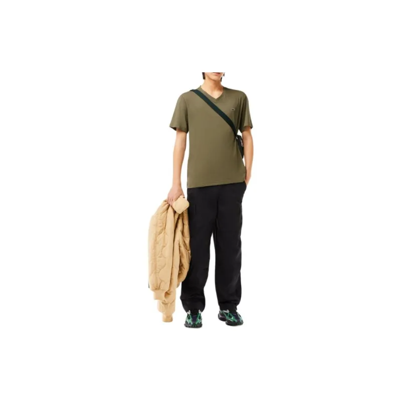LACOSTE Logo patch V neck T shirt-2