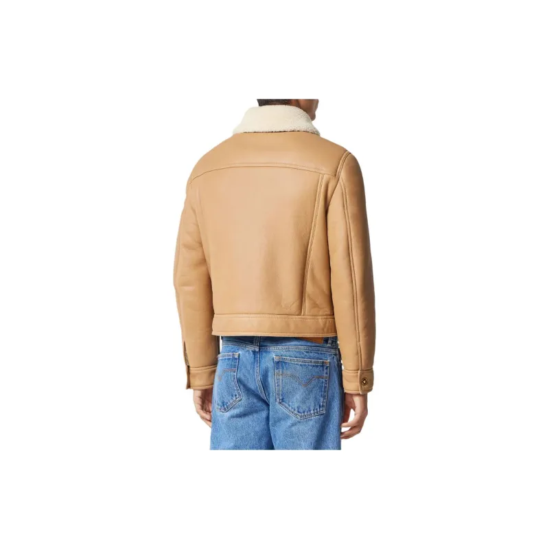 VERSACE Shearling-collar Panelled Leather Jacket-2