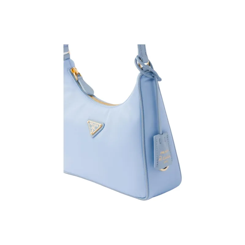 PRADA Re Edition Leather Hobo Bag, One Shoulder Handbag Mini Women's Light Blue-4