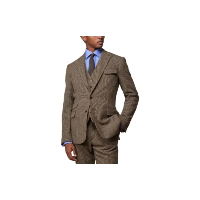 Polo Ralph Lauren Kent Hand Tailored Plaid 3 Piece Suit Business Suit Men's Brown-1