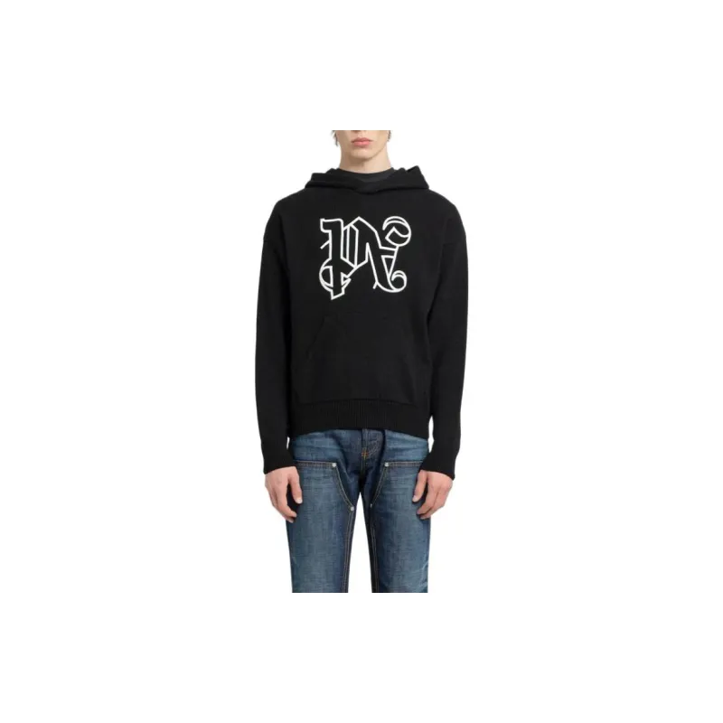 PALM ANGELS Monogram Embroidered Knitted Hoodie-3