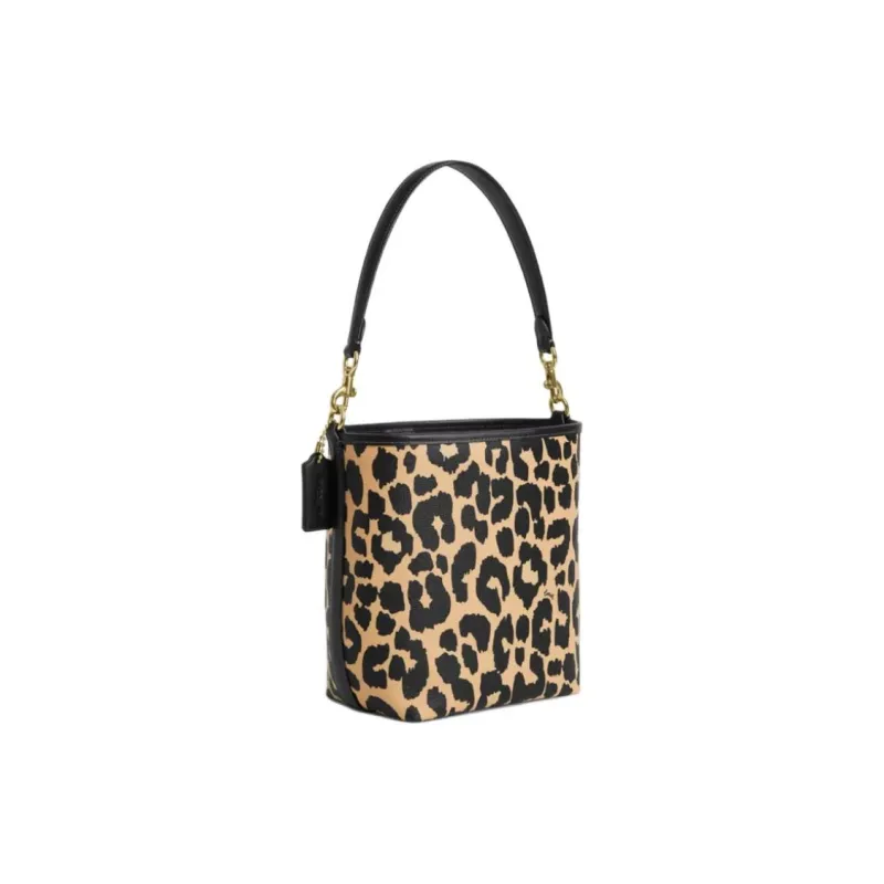 COACH Coated Canvas Bucket Bag Handbag Shoulder Bag Small Size Women's Leopard-1