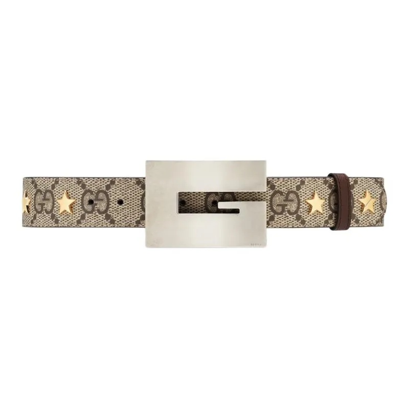GUCCI Canvas Leather Belts Men's Beige Ebony Width  4cm-0