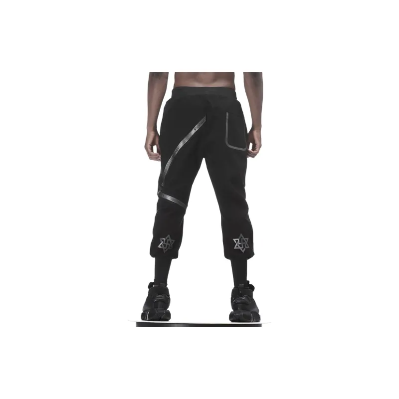 NORVINCY Spring And Autumn Elegant And Comfortable Ribbed Elastic Cuff Running Harem Pants Unisex Black-4