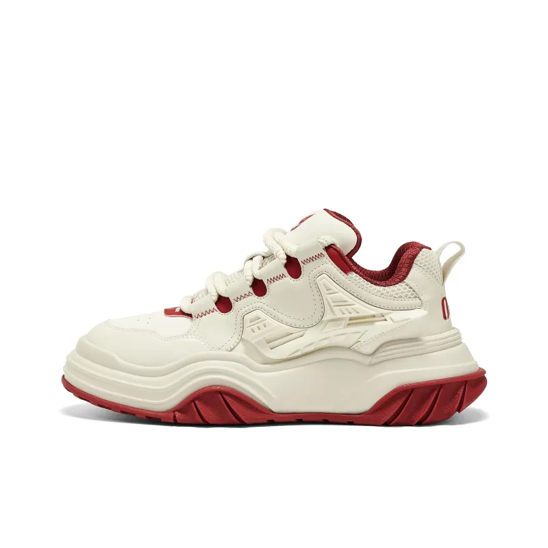 OGR Wave Rider Rebound Wear-Resistant Slip-Resistant Low-Top Casual Shoes Unisex Vintage Beige Red-0