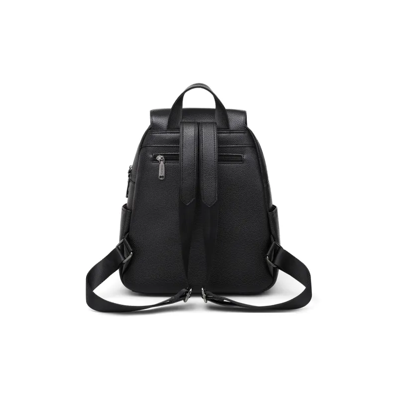MILLIE'S Cow Leather With Synthetic Leather Backpack Travel Backpack Regular Unisex Black-4