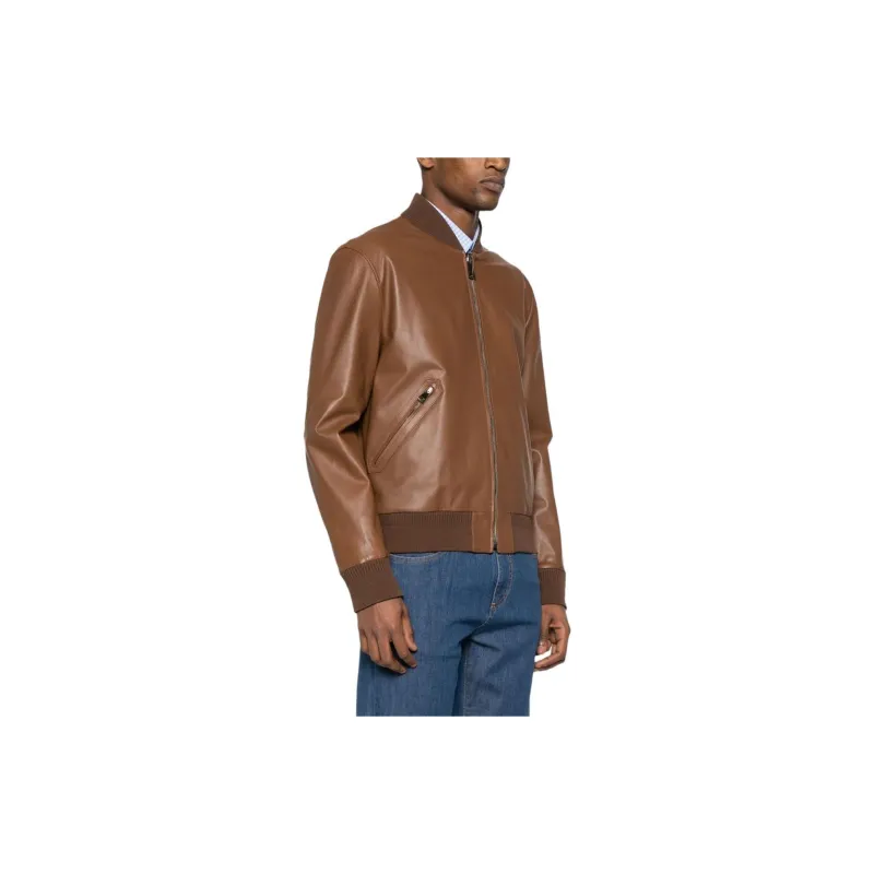 Canali Ribbed-trim Leather Jacket-3