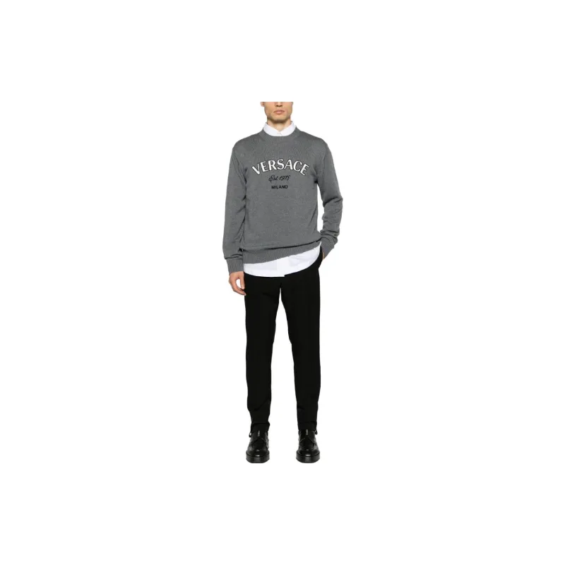 VERSACE Logo Embroidered Crewneck Jumper-1