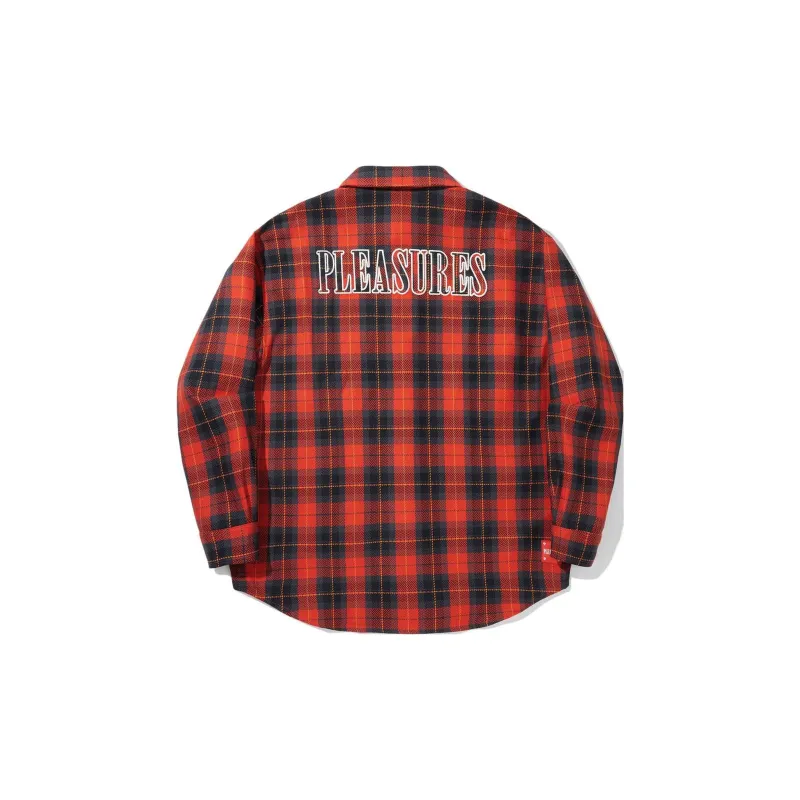 LiNing x PLEASURES Shirt Men's Fiery Red Obsidian Gray Plaid-1