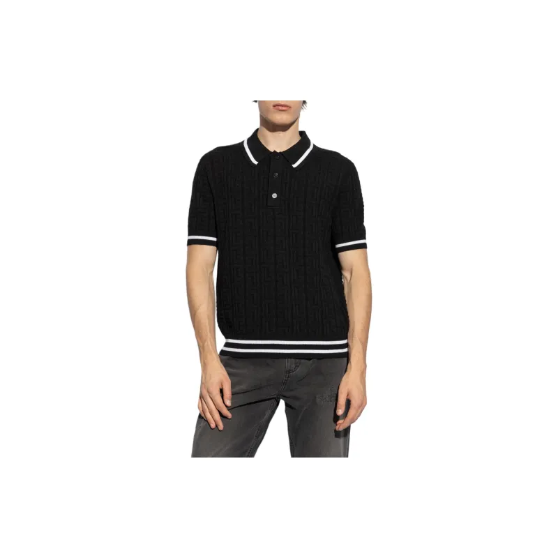 BALMAIN Monogram Jacquard Knitted Polo Shirt-2