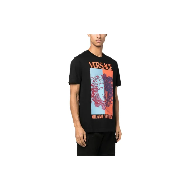 VERSACE Medusa Orchid T Shirt Men's Black-4