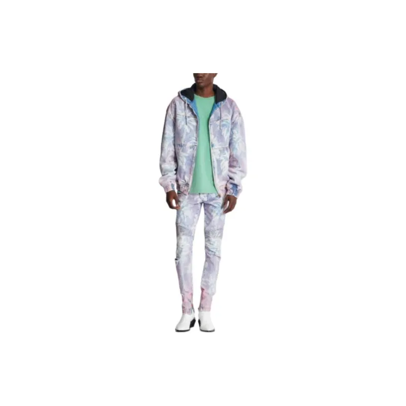 BALMAIN Palm Tree Printed Denim Biker Jeans-1