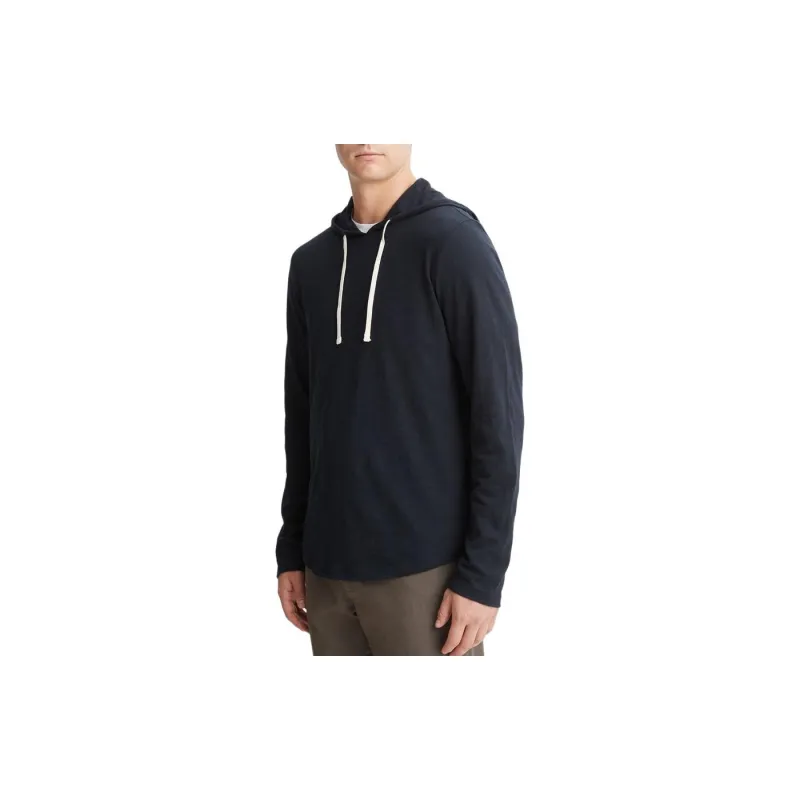 VINCE Textured Cotton Hoodie Sweatshirt Men's Navy-3