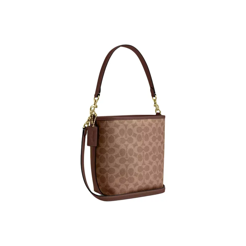 COACH Signature Coated Canvas Handbag, Shoulder Bag Trumpets Women's Tan-1