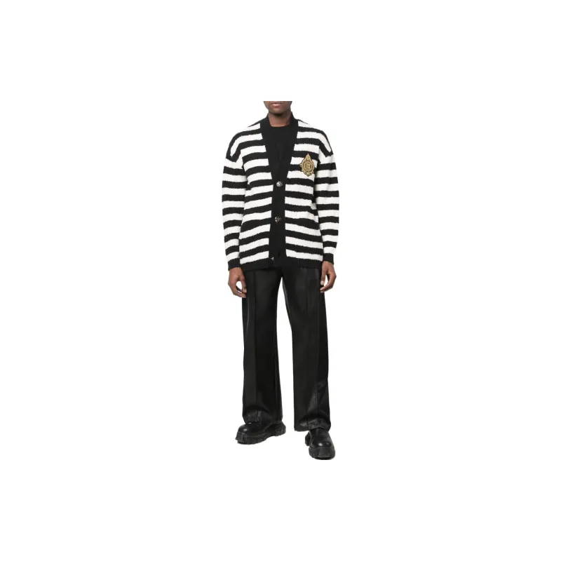 BALMAIN Logo patch Striped Cardigan-1