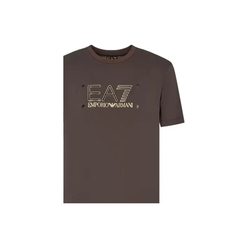 EMPORIO ARMANI EA7 Alphanumeric Print Crew Neck Short Sleeved T Shirt Men's Soil Brown-3