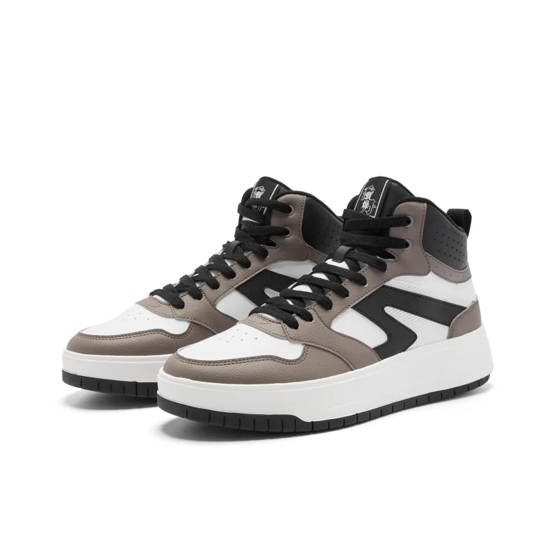 QIAODAN Height Increasing Wear Resistant Water Resistant Slip Resistant High Top Skateboard Shoes Men's Brown Black-2