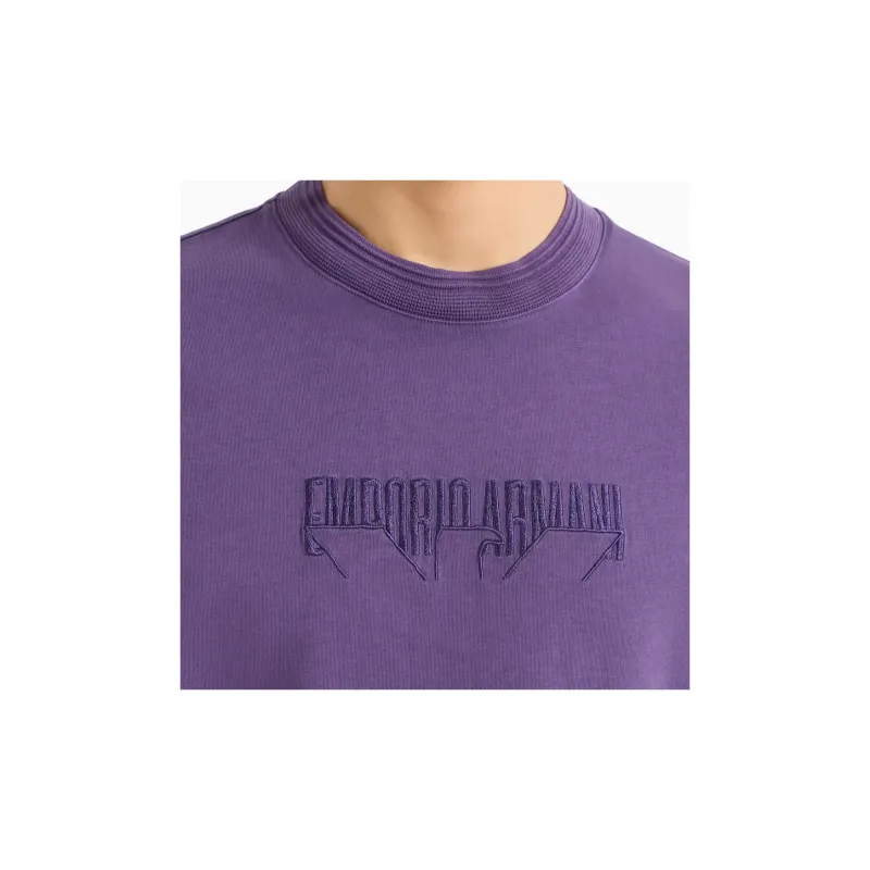 EMPORIO ARMANI Letter Logo Embroidery Crew Neck Loose Fit Short Sleeved T Shirt T Shirt Men's Purple-4