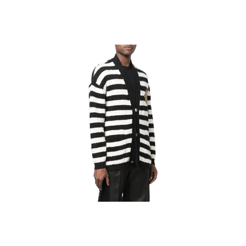 BALMAIN Logo patch Striped Cardigan-2