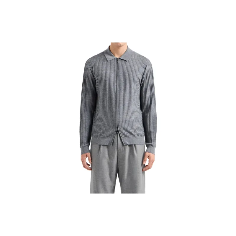 EMPORIO ARMANI Travel Essential Virgin wool Cardigan With Zip And Rib Effect-1