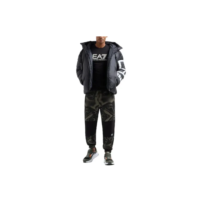 EMPORIO ARMANI EA7 Letter Logo Print Crew Neck Slim Fit Long Sleeved T Shirt T Shirt Men's Black-3