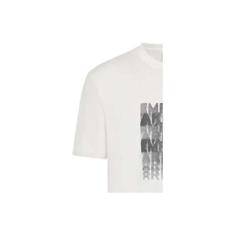 EMPORIO ARMANI Logo Letter Misaligned Print Crew Neck Pullover Short Sleeved T Shirt Men's White-3
