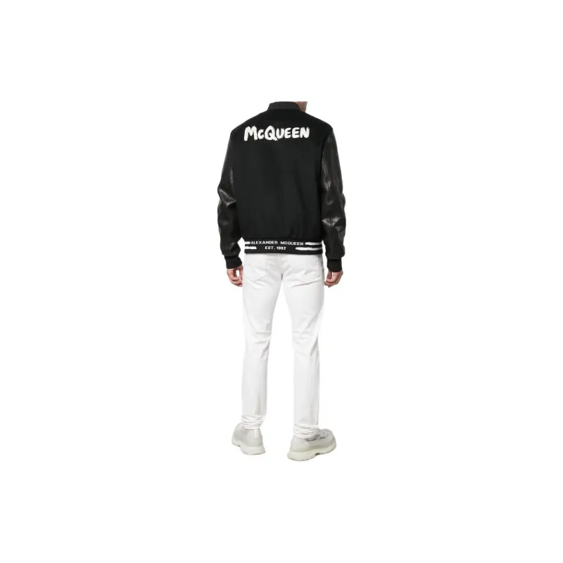 Alexander McQueen Logo Printed Buttoned Bomber Jacket-4