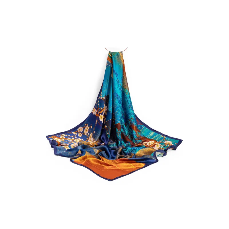 Shanghai Story 100% Mulberry Silk Scarves Women's Blue White, Gift Box Set-22