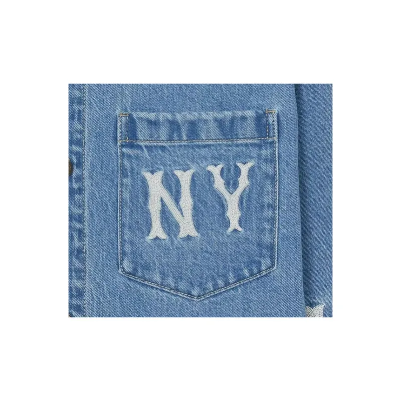 MLB New York Yankees Denim Jacket Unisex Light Sky Blue-3