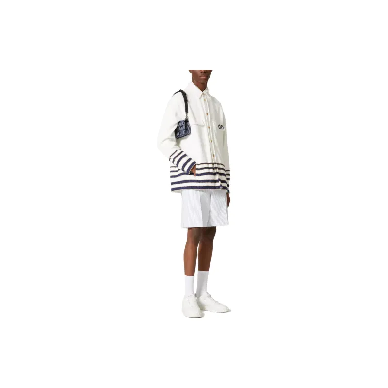 Valentino Viscose And Cotton Tweed Jacket With Signature Patch Jackets & Coats Men's White-1