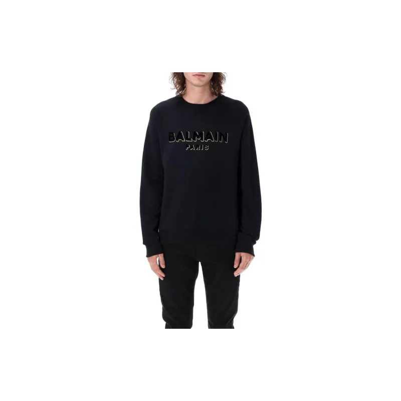 BALMAIN Flocked Logo Crewneck Sweatshirt-2