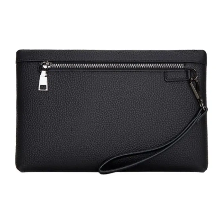 VIHUS Top Grain Cow Leather Clutch Large Size Men's Black-3