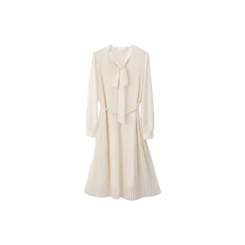 VIMLY Long-Sleeved Dresses Women's Apricot