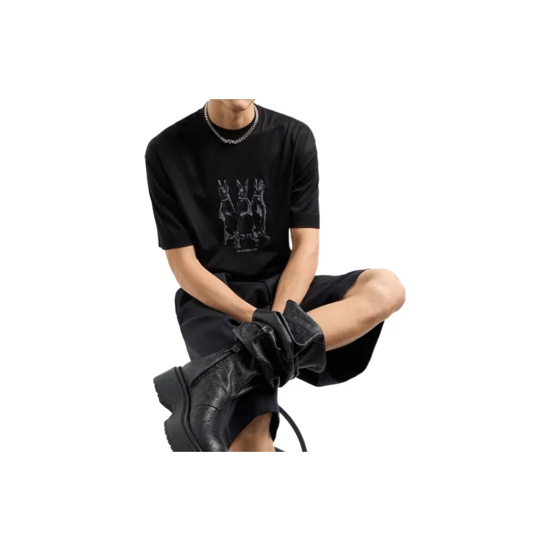 EMPORIO ARMANI Lyocell blend Jersey Oversized T shirt With Dobermann Embroidery And Print-3