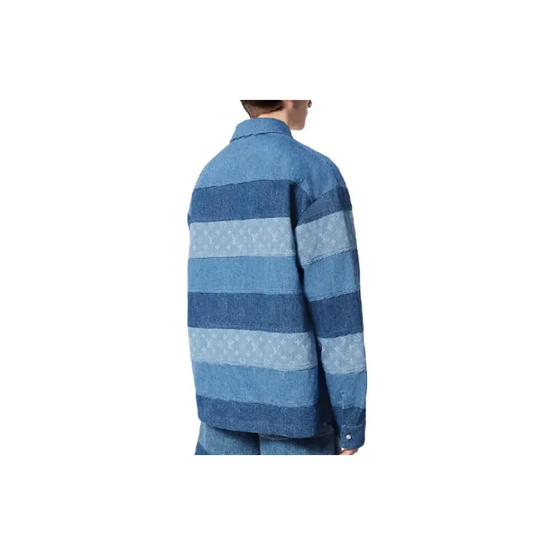 LOUIS VUITTON Patchwork Long Sleeved Denim Polo Shirt-4