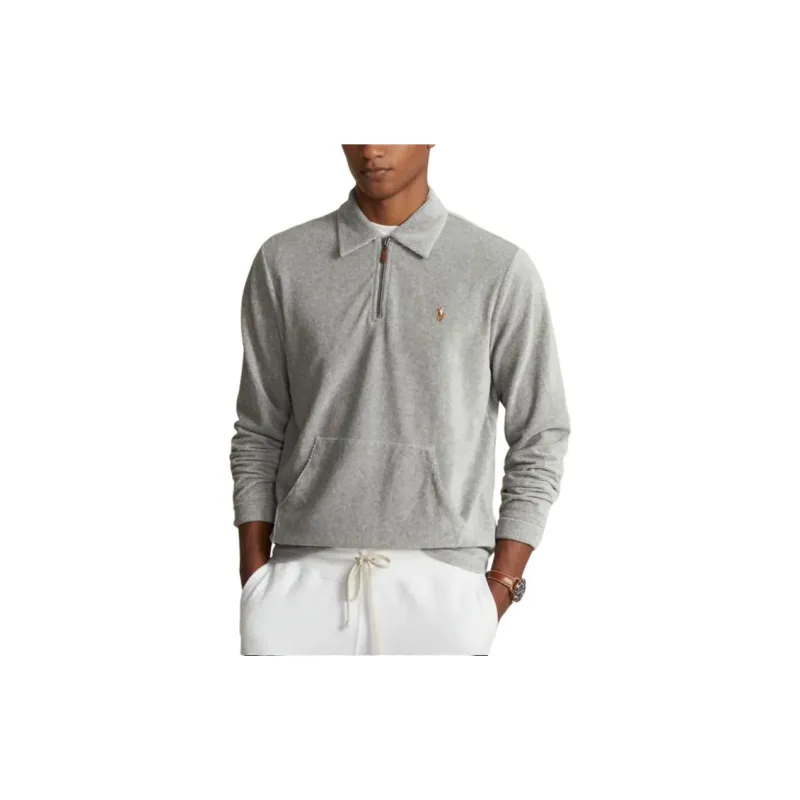 Polo Ralph Lauren SS24 Knit Corduroy Quarter-Zip Pullover Sweatshirt Men's Gray-2