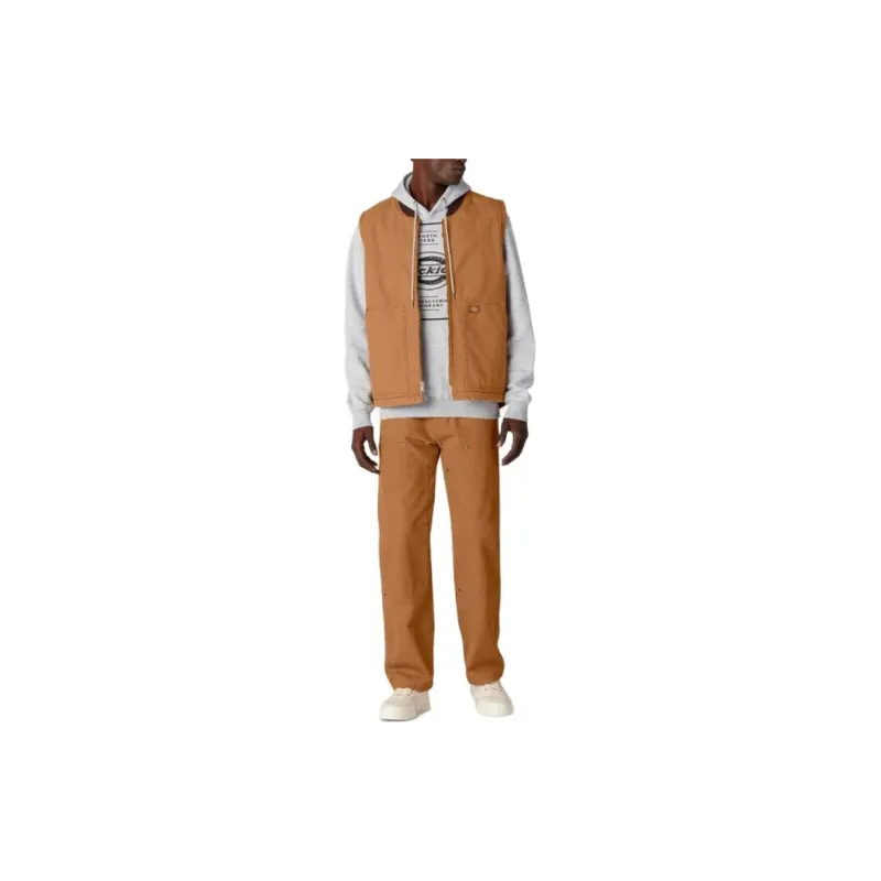 Dickies Stonewashed Duck High Pile Fleece Lined Vest Vest Men's Brown-4