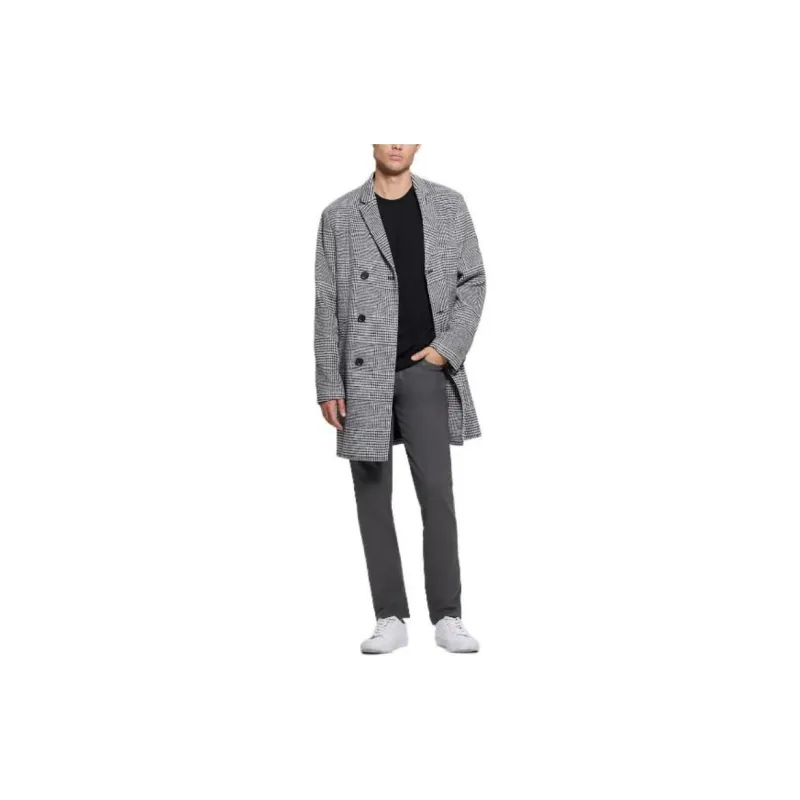 GUESS Leo Glenn Wool-Blend Double-Breasted Coat Coats Men's Black White-2
