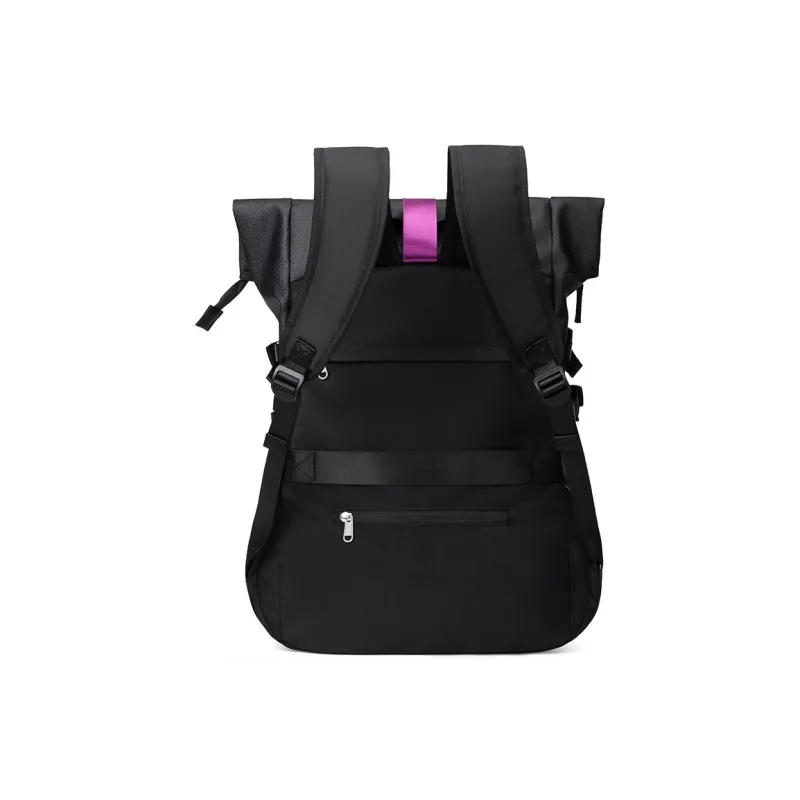 LOVERPUSS Synthetic Leather Backpack Regular Unisex Black Purple Gold-4