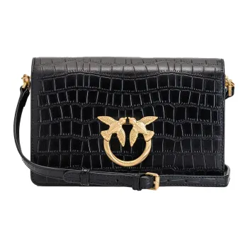 PINKO Click Series Cow Leather Crossbody Bag, Shoulder Bag Women's Black