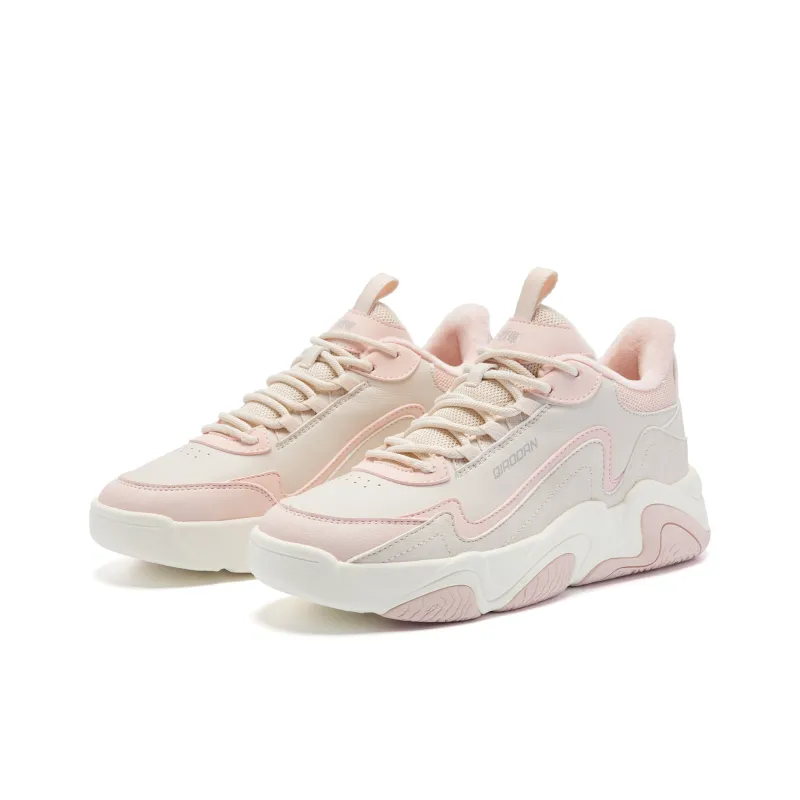 QIAODAN Height Increasing Wear-Resistant Slip-Resistant High-Top Skateboard Shoes Women's Gray Pink-2
