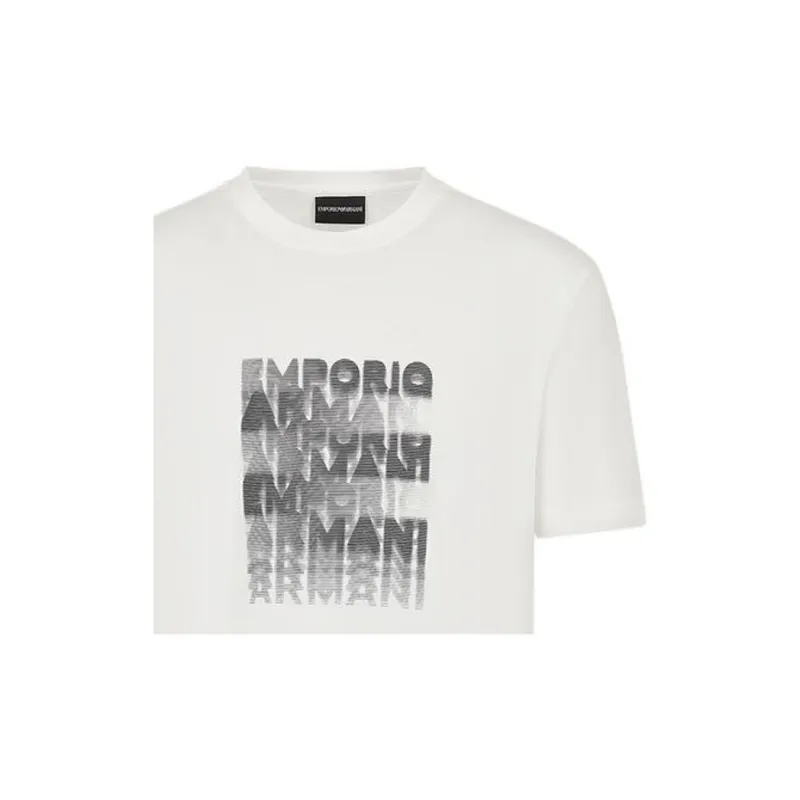 EMPORIO ARMANI Logo Letter Misaligned Print Crew Neck Pullover Short Sleeved T Shirt Men's White-5