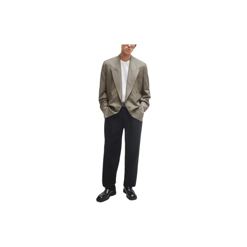 HUGO BOSS Relaxed-Fit Jacket In Checked Virgin-Wool Serge Jackets Coats Men's Gray-1