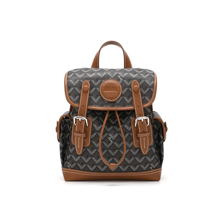 SEPTWOLVES PU Backpack Medium Size Women's Classic Brown-0